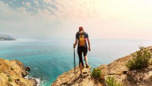 hiker overlooking ocean