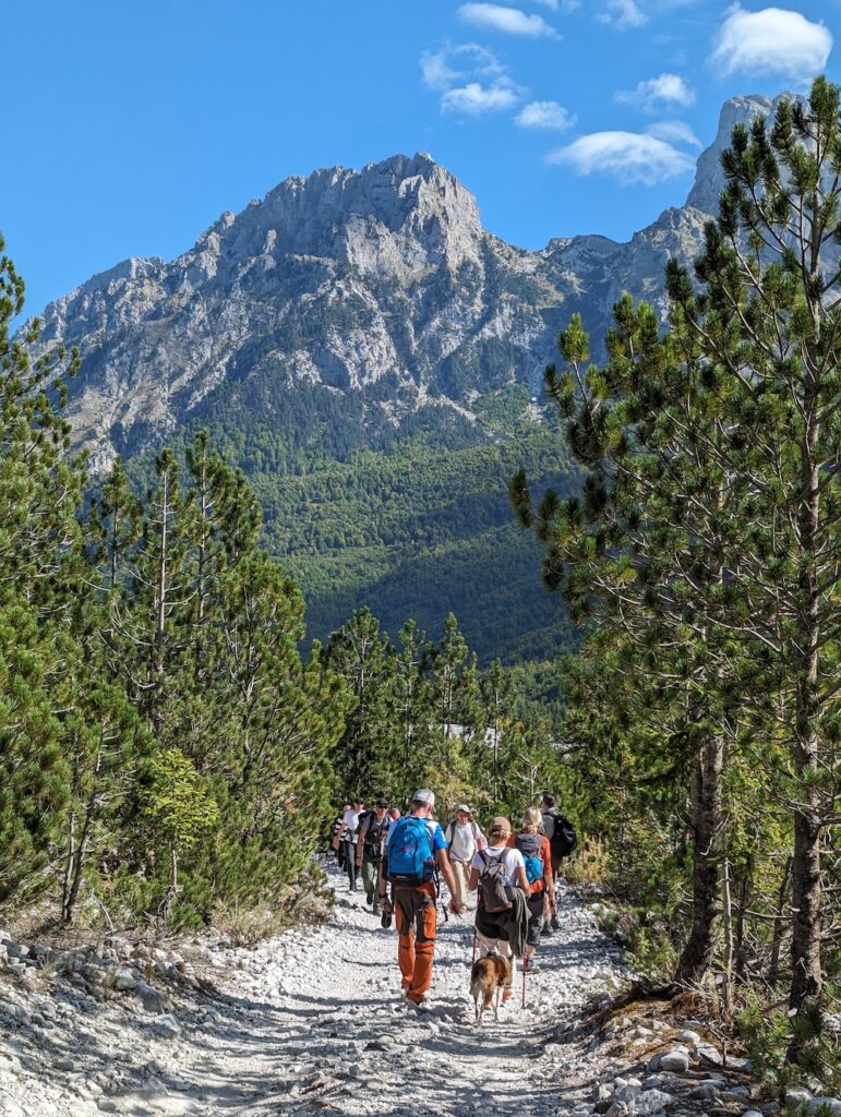 hikers walking the albanian alps